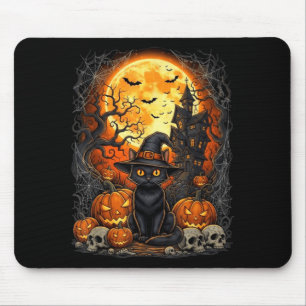 Tapis De Souris Chat Halloween Citrouille Noir