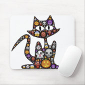 Tapis De Souris Chat Halloween Emoji Effrayant Icônes Éffrayantes. (Avec souris)