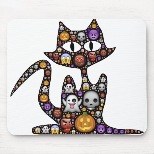 Tapis De Souris Chat Halloween Emoji Effrayant Icônes Éffrayantes. (Devant)