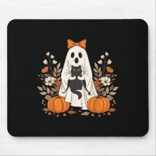 Tapis De Souris Chat Halloween Floral Vintage Fantôme Drôle Drôle