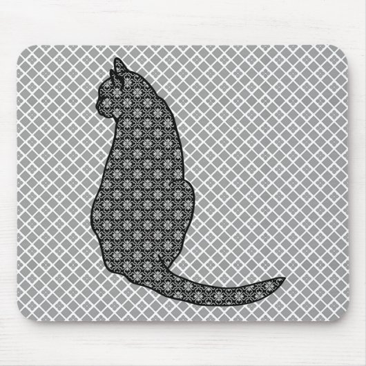 Tapis De Souris Chat japonais - copie noire et blanche de kimono (Devant)