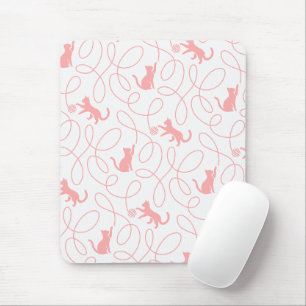 Tapis De Souris Chat ludique et motif de pelote de laine Rose cora