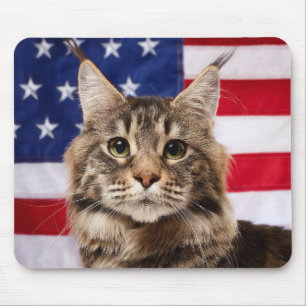 Tapis De Souris Chat Maine Coon avec drapeau américain