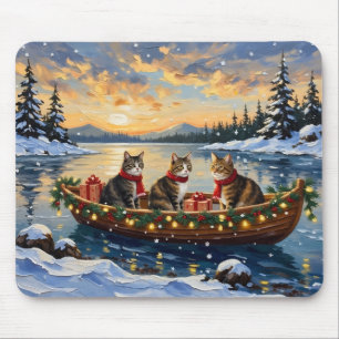Tapis De Souris Chat Maine Coon Noël Bateau Fêtes