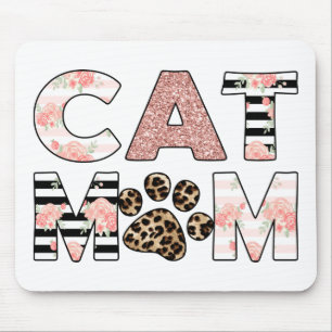 Tapis De Souris Chat Maman Rose Floral & Leopard Paw