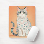 Tapis De Souris Chat Mandala Boho | Kitty Paisley Ornemental Paste (Avec souris)