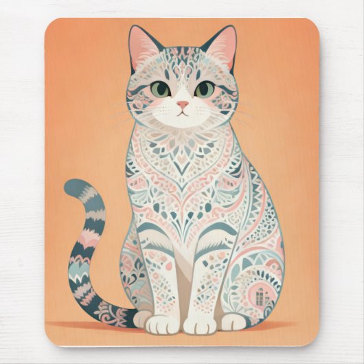 Tapis De Souris Chat Mandala Boho | Kitty Paisley Ornemental Paste (Devant)