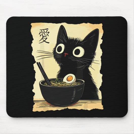 Tapis De Souris Chat mangeant des ramen (Devant)