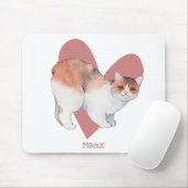 Tapis De Souris Chat Manx Aquarelle Kitty Coeur rose (Avec souris)