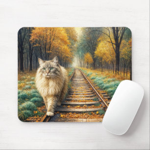 Tapis De Souris Chat marche sur une voie ferrée