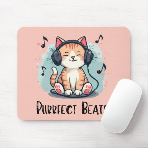 Tapis De Souris Chat Mignon avec Écouteurs Art Amoureux de Musique