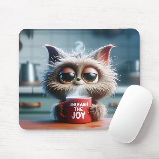 Tapis De Souris Chat Mignon Avec Tasse De Café Rouge (Avec souris)