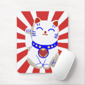 Tapis De Souris Chat mignon chanceux de neko sur le Soleil Levant (Avec souris)