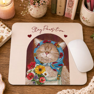 Tapis De Souris Chat Mignon Cottagecore avec Fleurs Restez Pawsiti