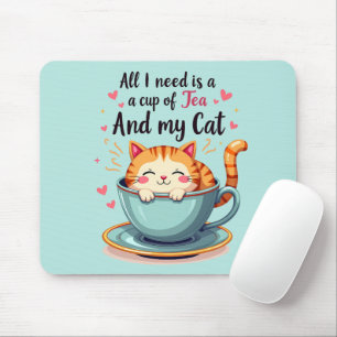 Tapis De Souris Chat Mignon dans une Tasse de Thé Kawaii Art Cosy