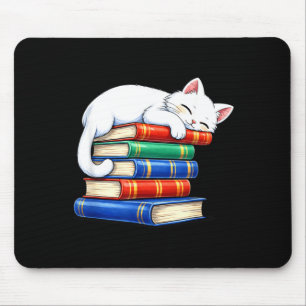 Tapis De Souris Chat mignon endormi et livres adorable bibliophile