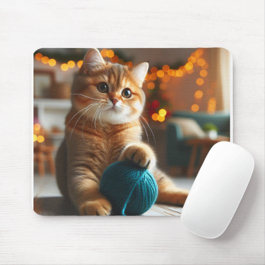 Tapis De Souris chat mignon jouant avec un fil mousepad (Avec souris)