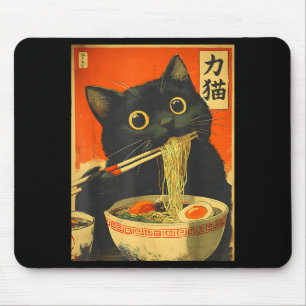 Tapis De Souris Chat mignon mangeant des nouilles Ramen Cadeau drô