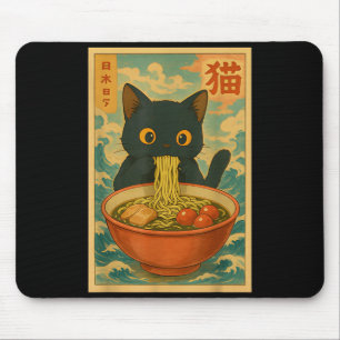 Tapis De Souris Chat mignon mangeant des nouilles Ramen Cadeau drô