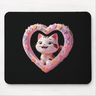 Tapis De Souris Chat mignon souriant avec un cœur Design drôle uni