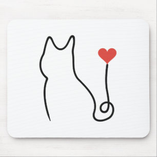 Tapis De Souris Chat minimaliste en dessin d'une ligne avec cœur r