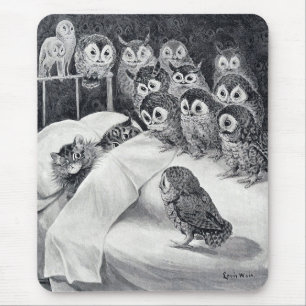Tapis De Souris Chat Nightmare Owl Bird, Louis Wain
