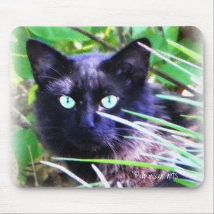 Tapis De Souris Chat noir aux yeux verts frappants