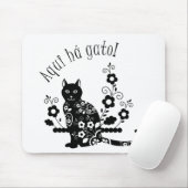 Tapis De Souris Chat noir avec fleurs et expression portugaise (Avec souris)