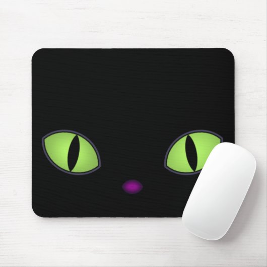 Tapis De Souris Chat Noir Avec Gros Oeil Vert (Avec souris)