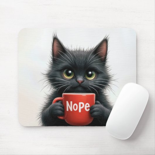 Tapis De Souris Chat Noir Avec Mug De Café (Avec souris)