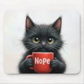 Tapis De Souris Chat Noir Avec Mug De Café (Devant)