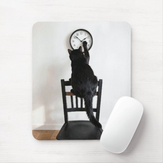 Tapis De Souris Chat noir change l'heure (Avec souris)