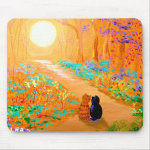 Tapis De Souris Chat noir Chat tigré orange Forêt