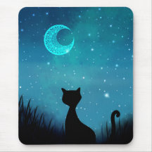 chat noir ciel étoilé