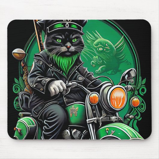 Tapis De Souris Chat noir conduite vélo St. Patrick's Day (Devant)