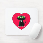 Tapis De Souris Chat noir dans le coeur rouge (Avec souris)