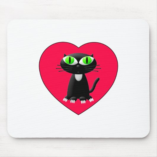 Tapis De Souris Chat noir dans le coeur rouge (Devant)
