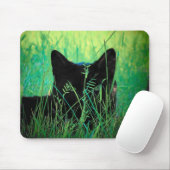 Tapis De Souris Chat noir dans l'herbe (Avec souris)