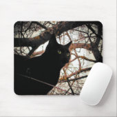 Tapis De Souris Chat noir dans un arbre Éffrayant (Avec souris)