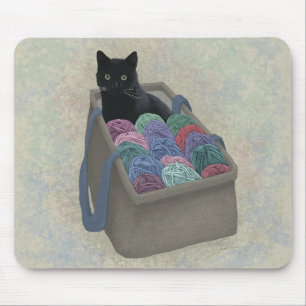Tapis De Souris Chat noir dans un sac de laine