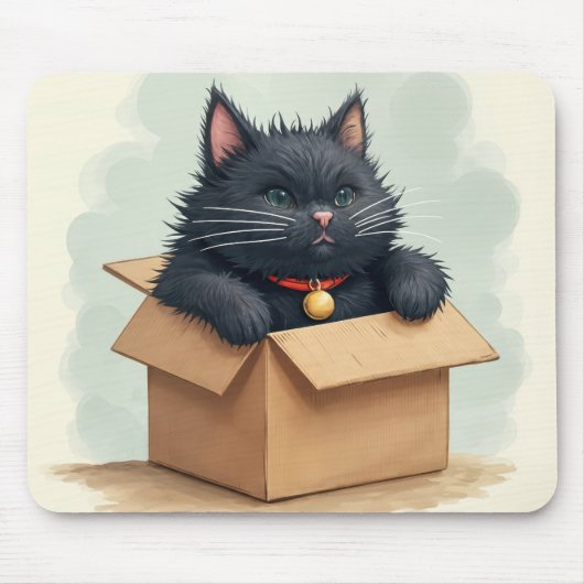 Tapis De Souris Chat noir dans une boîte (Devant)