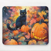 Tapis De Souris Chat noir d'Halloween avec la peur Citrouille (Devant)