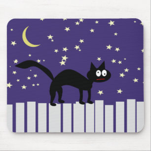 Tapis De Souris Chat noir d'Halloween sur clôture