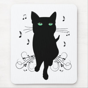 Tapis De Souris Chat noir entouré de notes de musique chuchotantes
