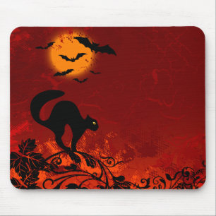 Tapis De Souris Chat noir et battes de Halloween
