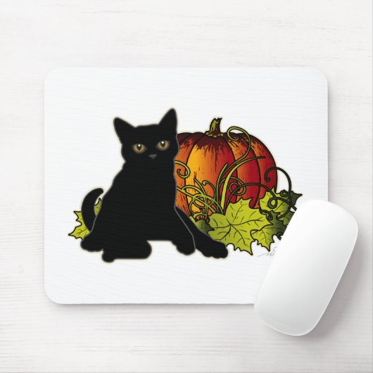 Tapis De Souris Chat noir et Citrouille (Avec souris)