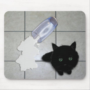 Tapis De Souris Chat noir et lait déversé