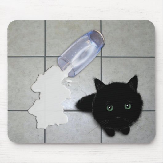 Tapis De Souris Chat noir et lait déversé (Devant)