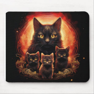 Tapis De Souris Chat Noir Et Ses Trois Chatons