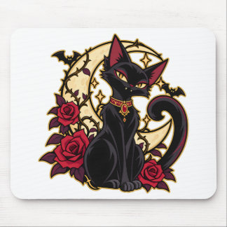 Tapis De Souris Chat noir familier Bloodmoon Croissant de Lune
